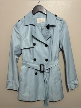 List Pale Blue Trench Coat Size Small- no size please see measurements